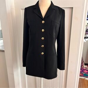 Rena Lange Black Blazer Gold buttons pleated back size 6